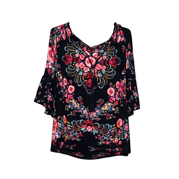 Bila Tops - BILA BOUTIQUE FLORAL BELL SLEEVE FLOWY SOFT CRINKLE VINTAGE INSPIRED BLOUSE XL